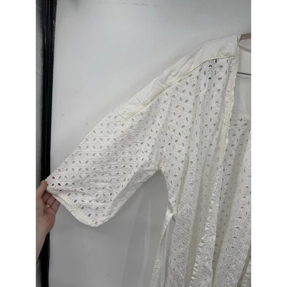 Carbon 38 Eyelet Kimono Robe Women M/L White Swim Cover Beach Coastal Waist Tie - Picture 6 of 7